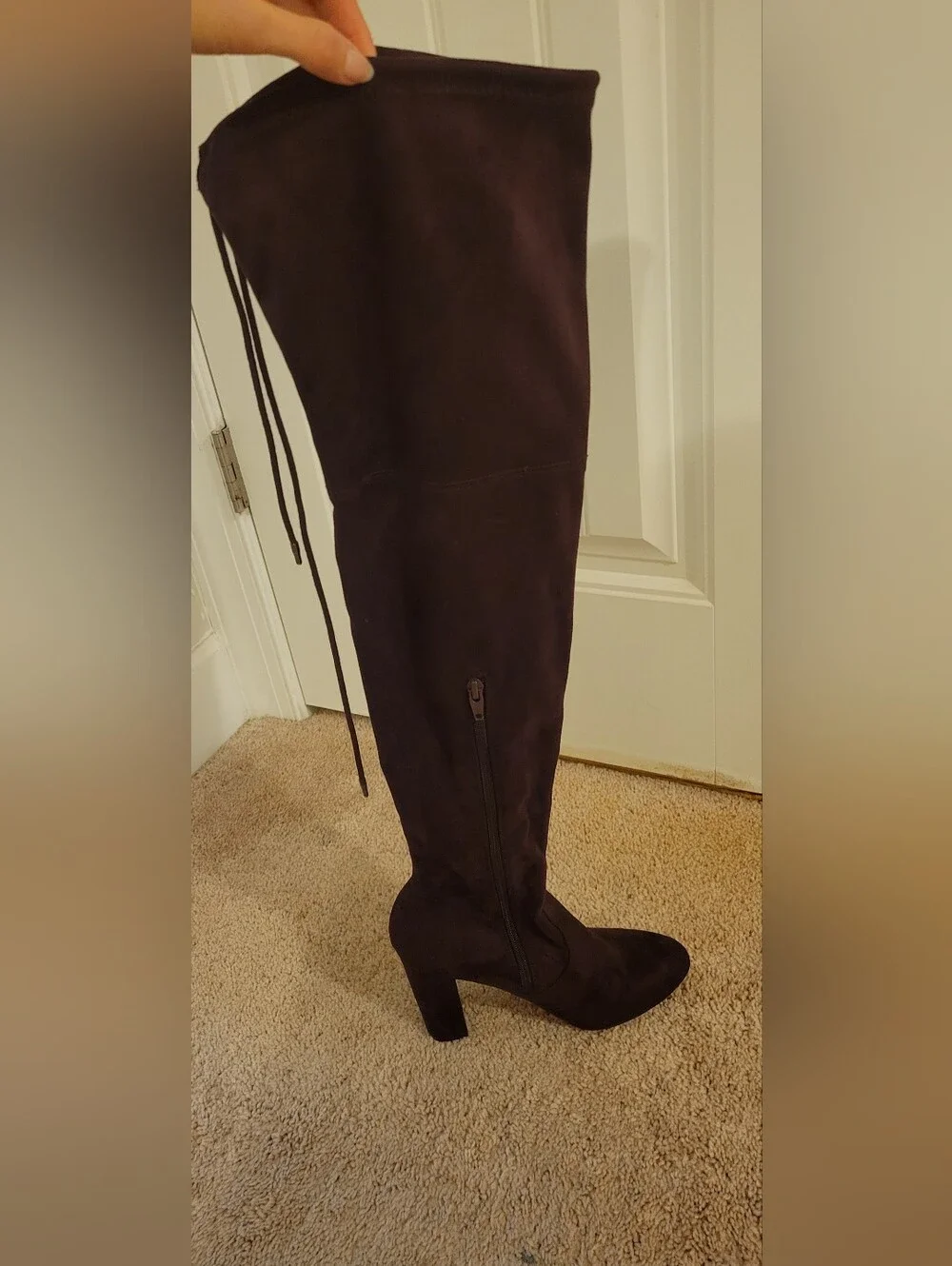 Dark Purple Suede Over The Knee High Heel Boots